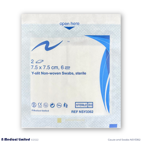 Sterile Y-Split Non Woven Split Drainage Swabs 7.5 x 7.5 cm 6ply 2/pack