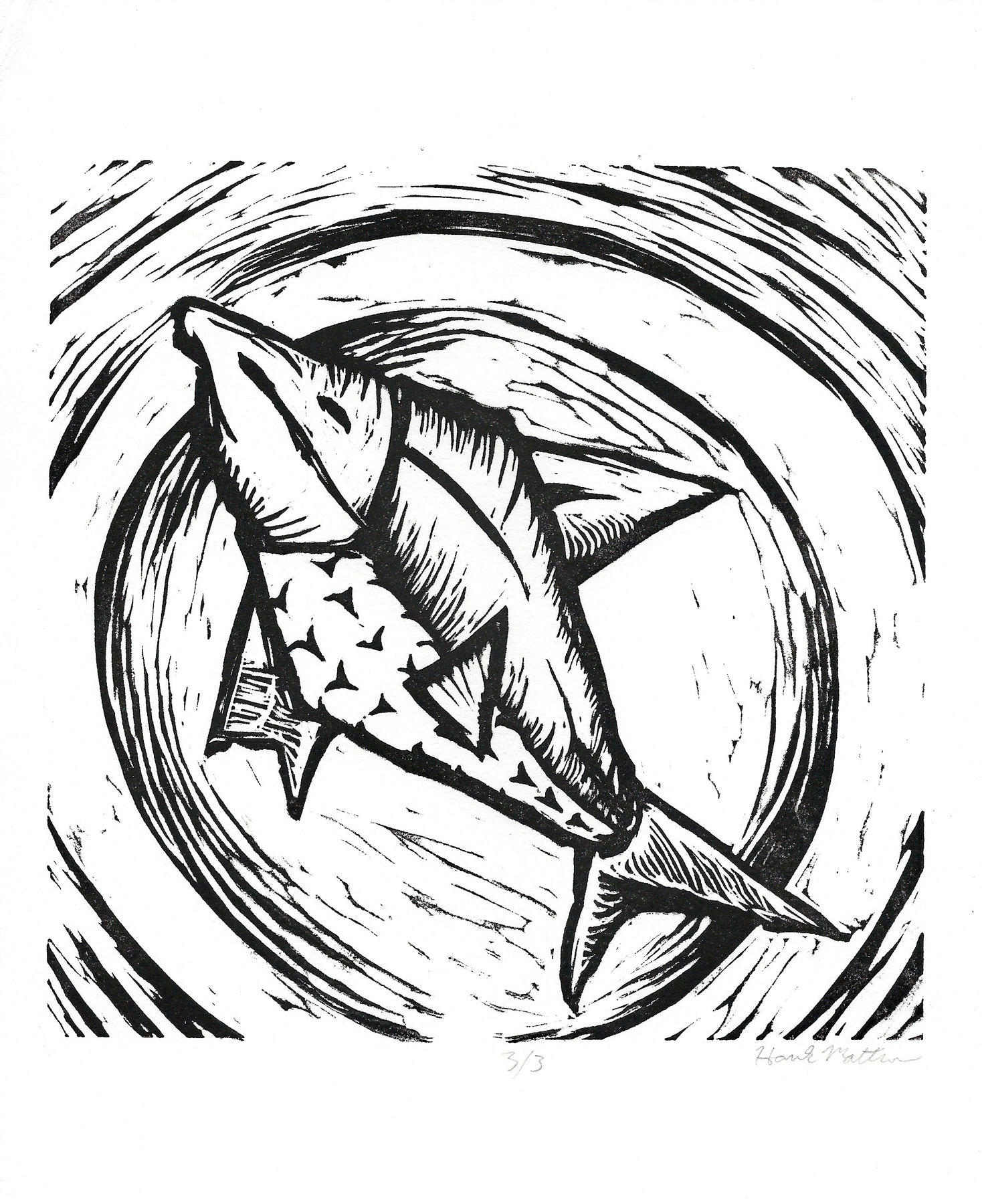 Plate of Fish - Linocut