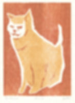 yellow cat woodcut block print