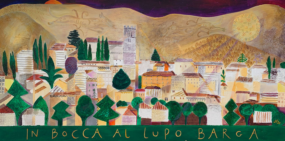 In Bocca al Lupo Barga. Mixed media. 80 x 40 cm