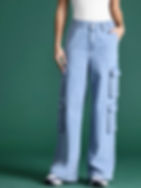 women straight fit light blue cargo jeans