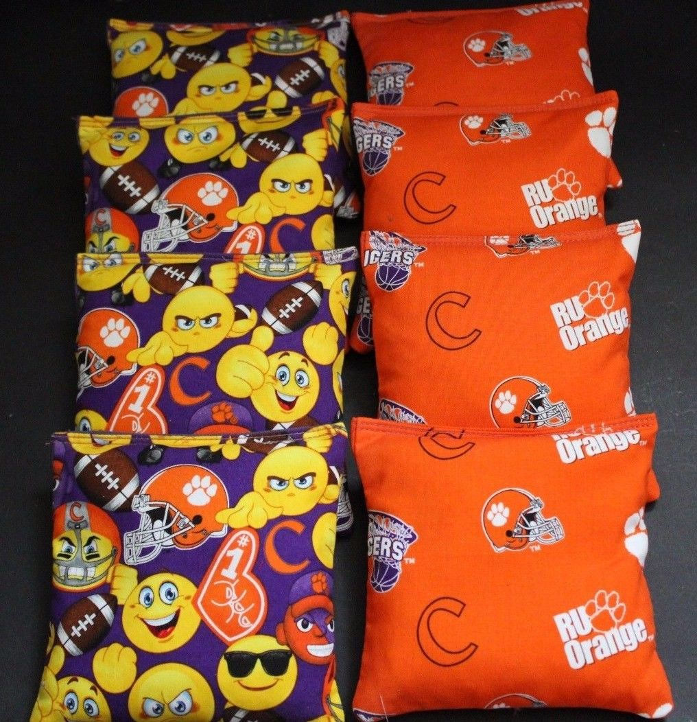 Clemson Emoji and Tigers Helmet Cornhole bags, set of (8)