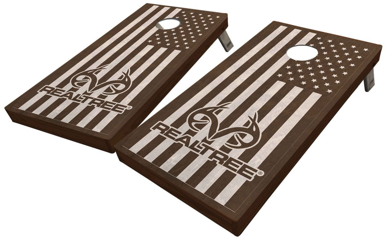 REALTREE STAINED AMERICAN FLAG CORNHOLE BOARDS - Corn Bags -Free Shipping