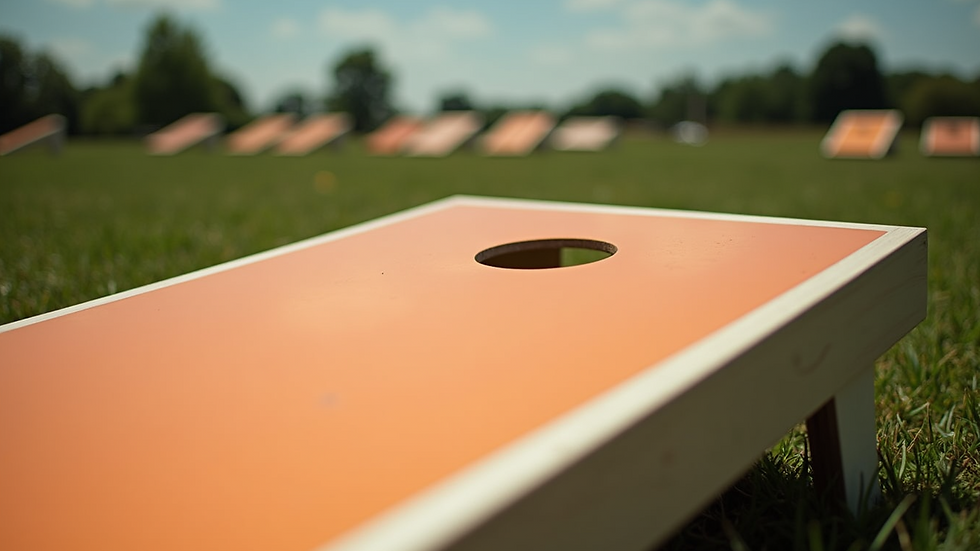 Close-up view of a cornhole board with a vibrant custom print and smooth finish