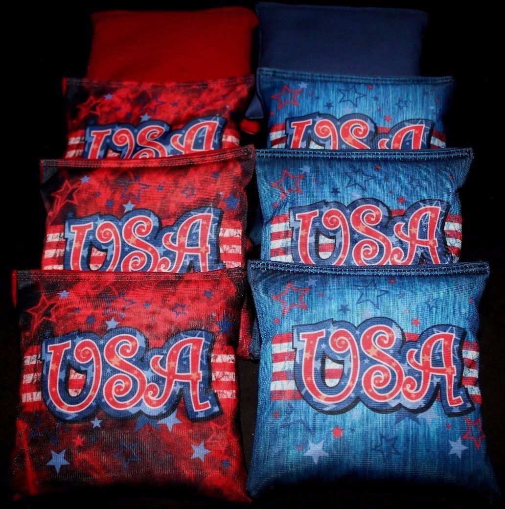 USA Red and Blue Star Cornhole bags, set of (8)