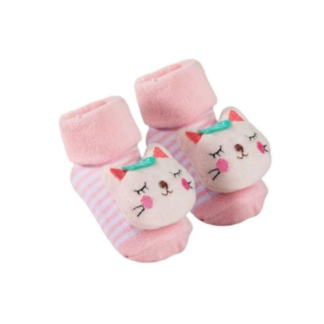 Meia Antiderrapante Chocalho - Buba - Gatinho Rosa