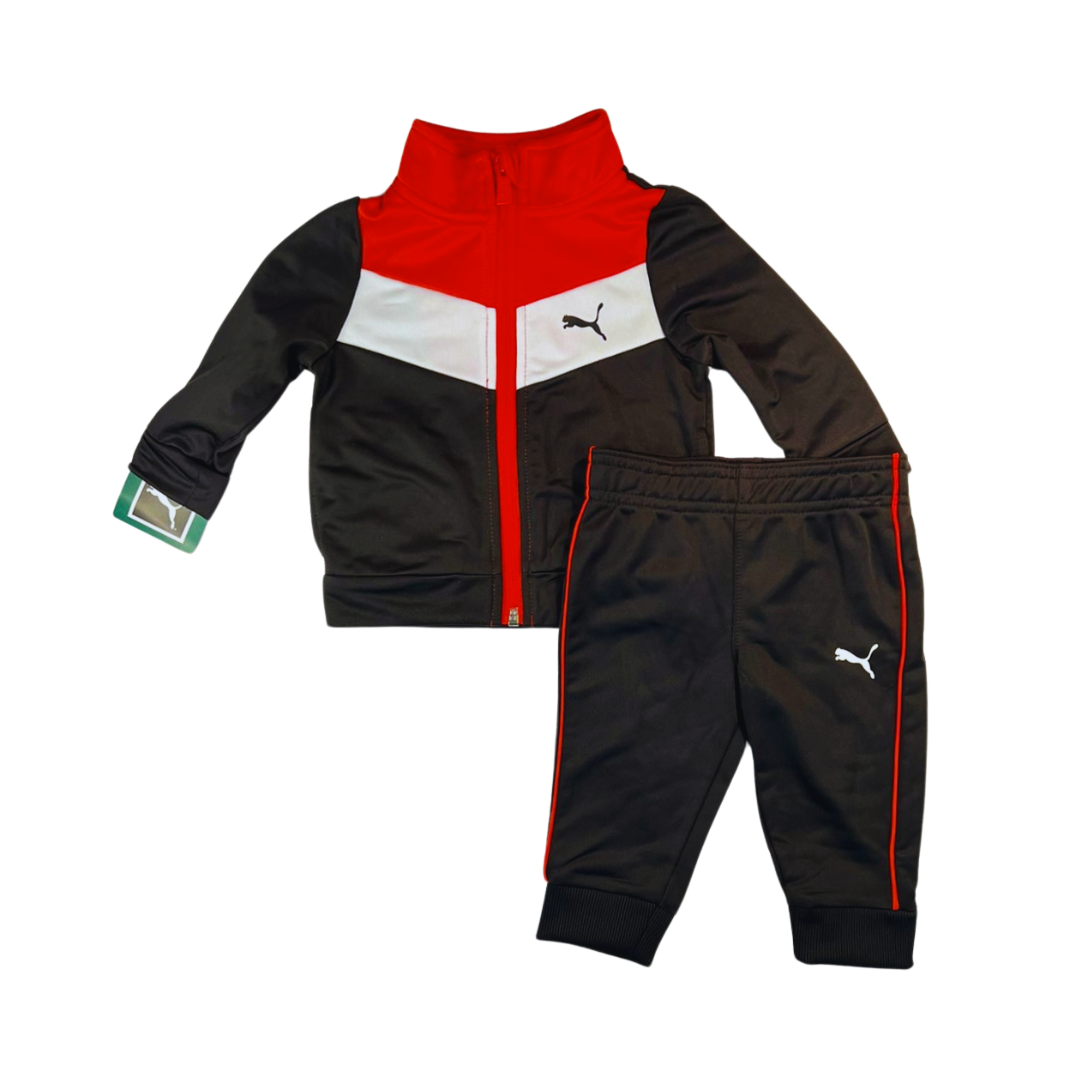 Conjunto Puma vermelho e preto com agasalho e calça logo para menino – Baby Gaia