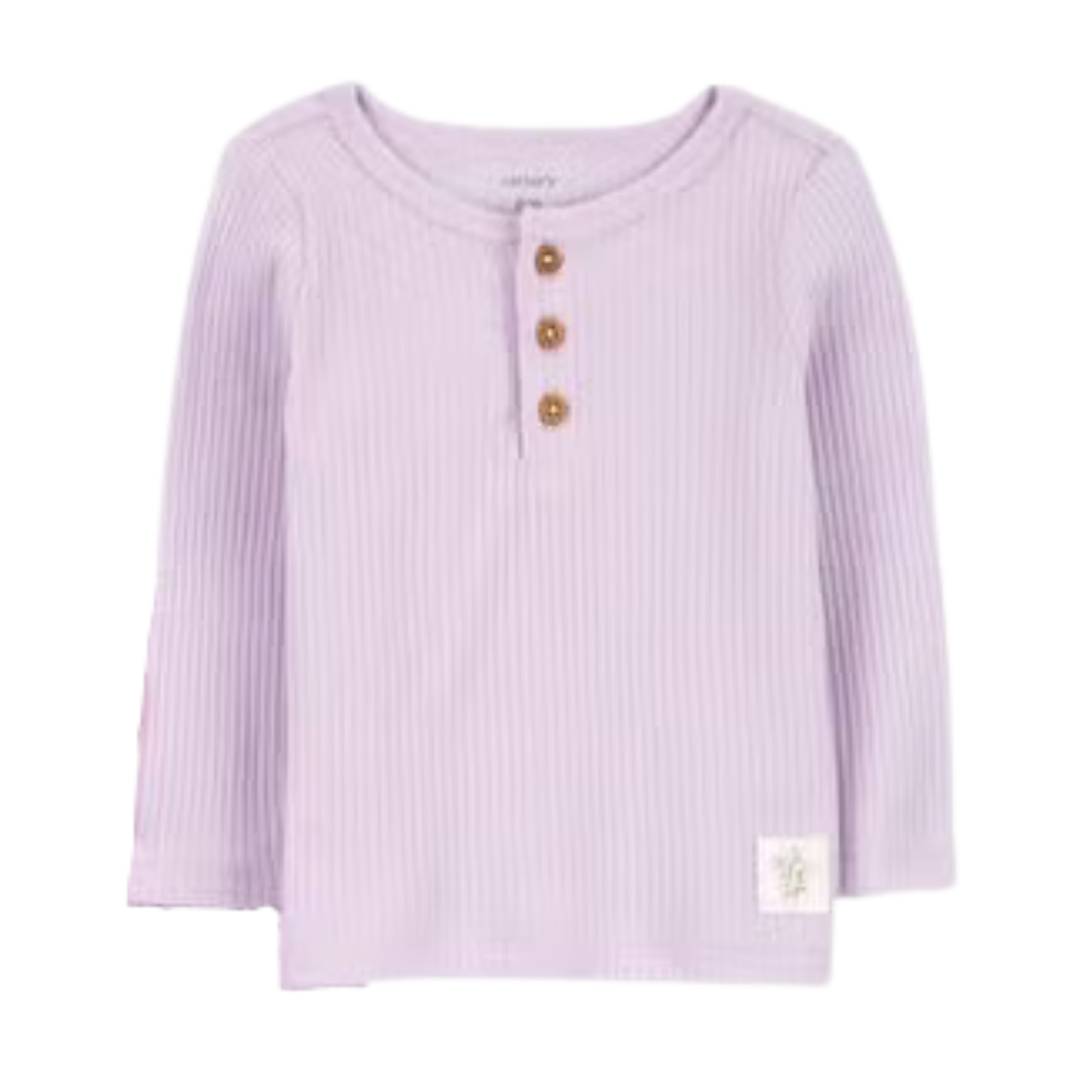 Camiseta lilás de manga longa com botões Carter’s para bebê – Baby Gaia