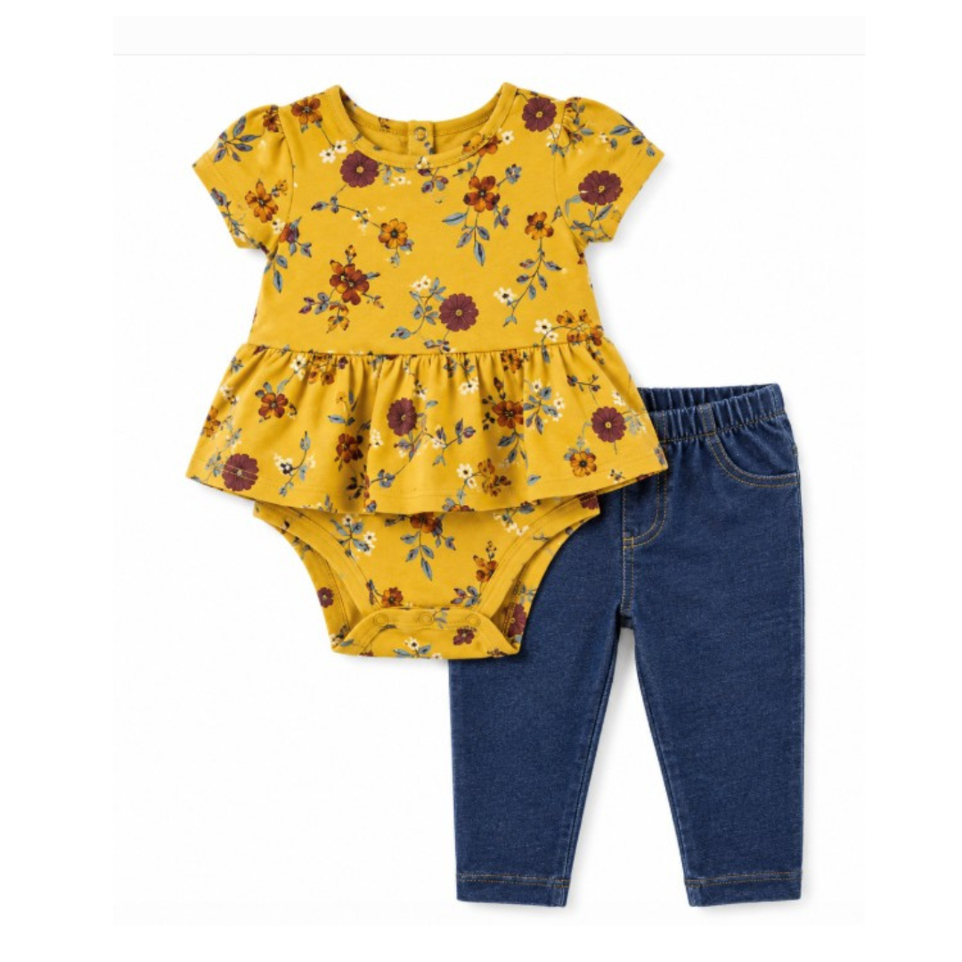 Conjunto Body Floral e Calça Jeans Carter's para Bebê