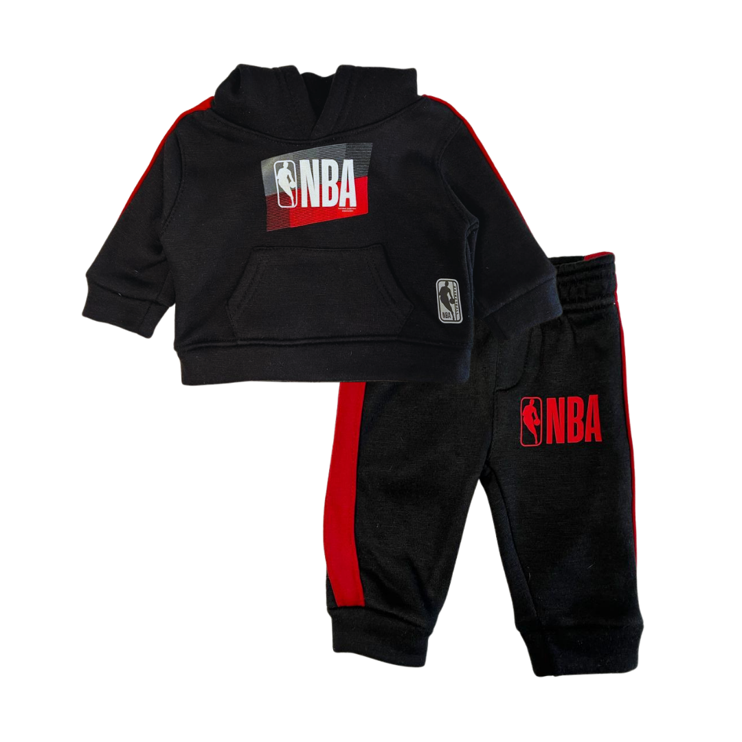 Conjunto NBA com moletom de capuz e calça preto e vermelho para bebê – Baby Gaia