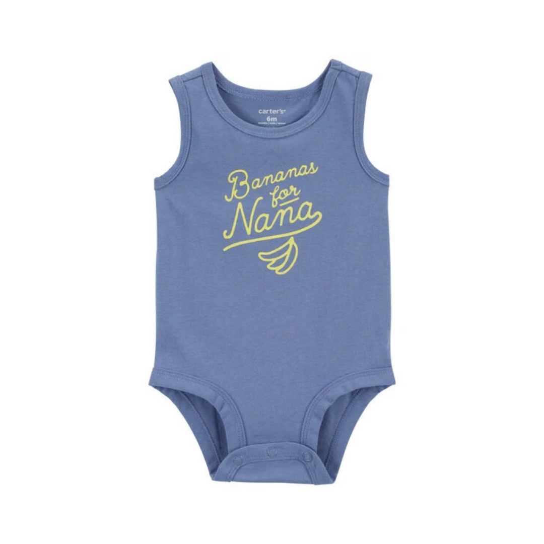 Body regata Carter’s azul com estampa de bananas, leve e divertido para bebê – Baby Gaia