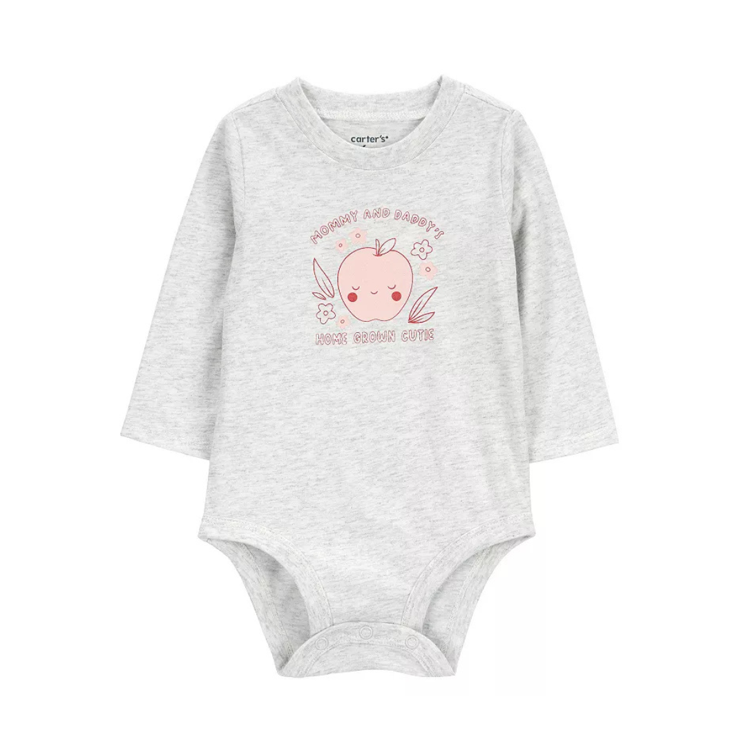 Body manga longa cinza com estampa de maçãzinha Carter’s – Baby Gaia