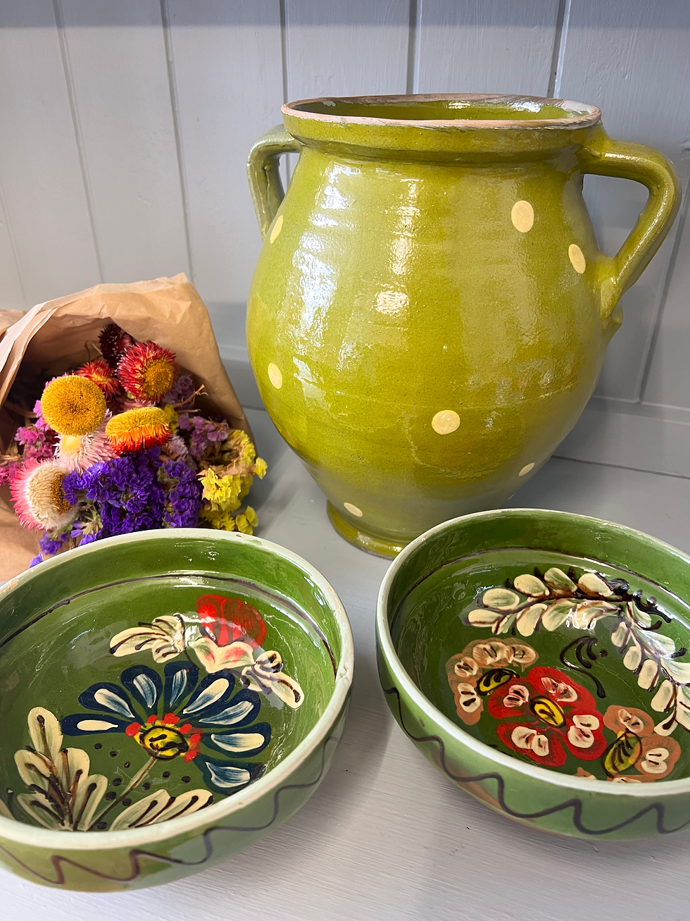 Thumbnail: Handmade Eastern European Earthenware Ceramic Floral Bowls