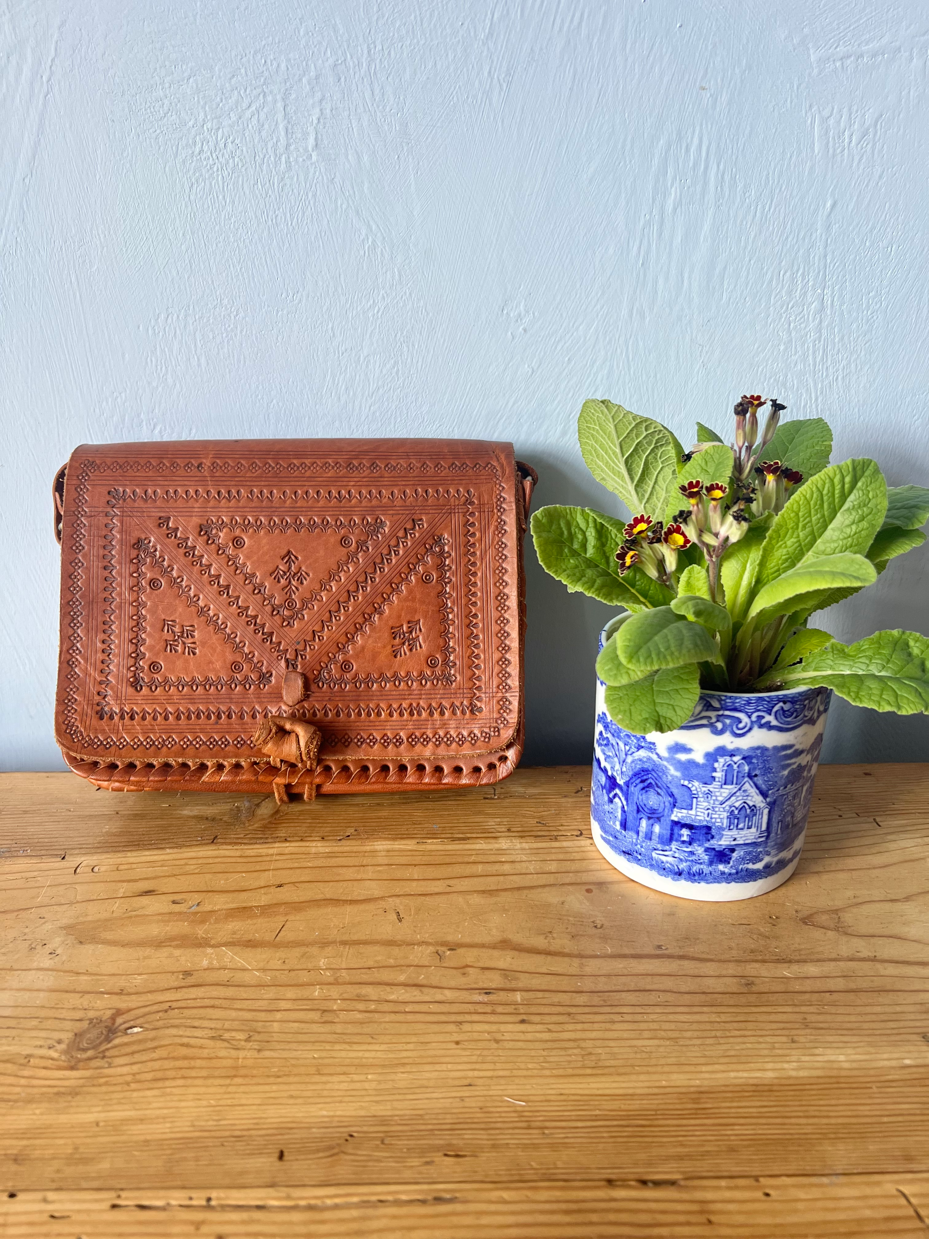 Small Vintage Leather Embossed Shoulder Bag