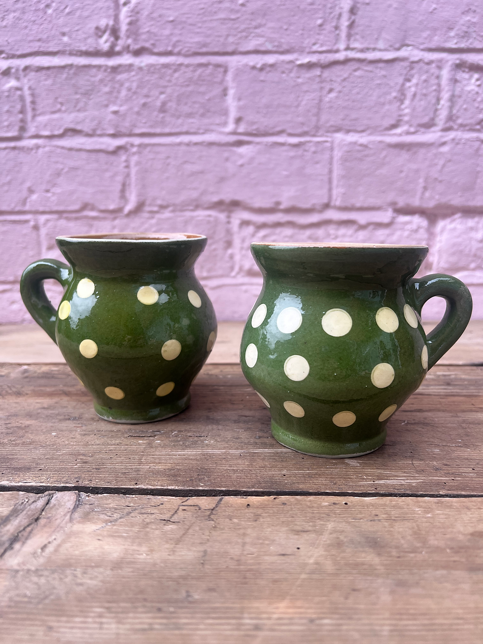 Thumbnail: Handmade Romanian Earthenware Polka Dot Mugs