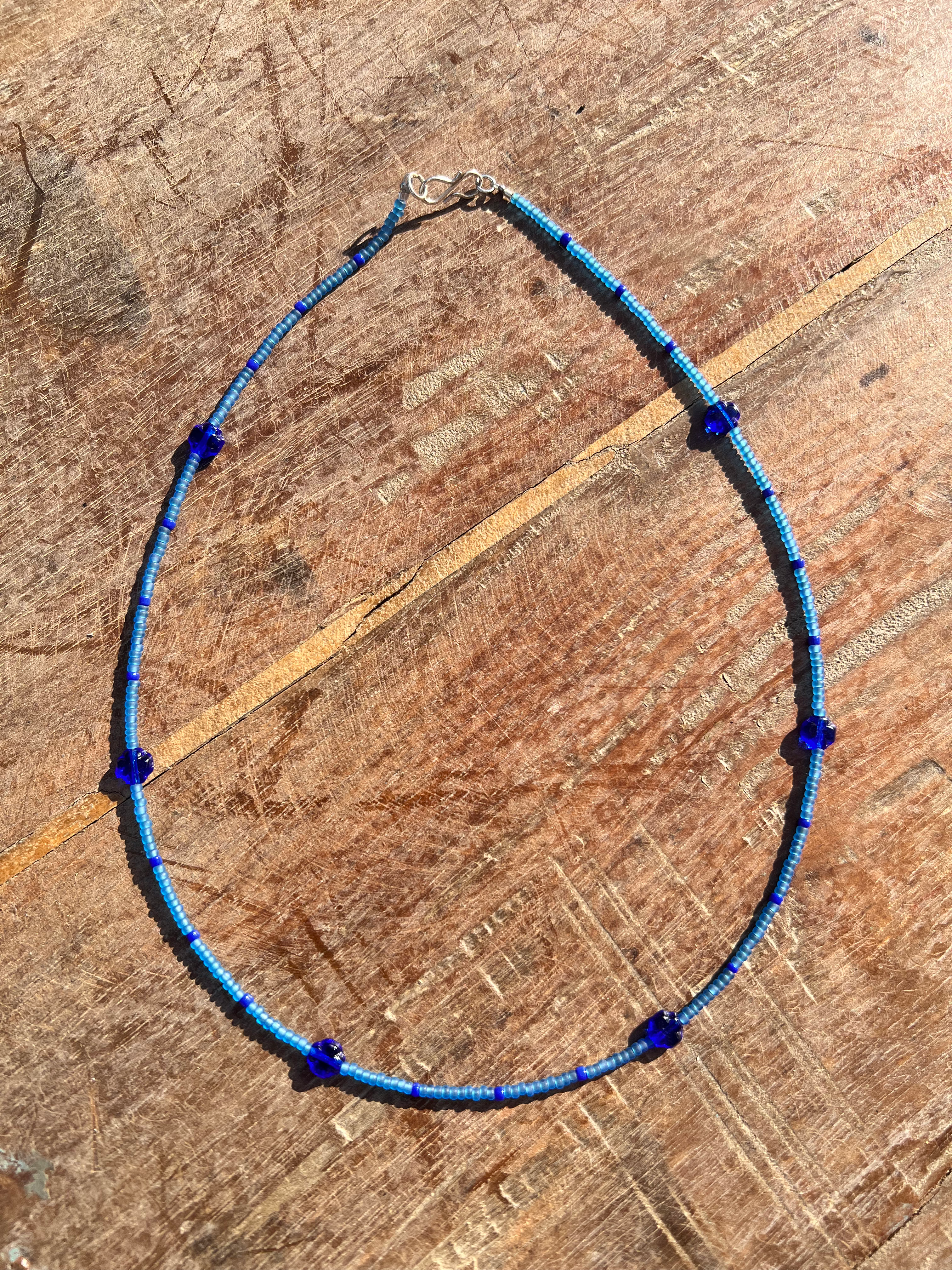 Blue Glass Beaded Necklace By Florrie Olivia