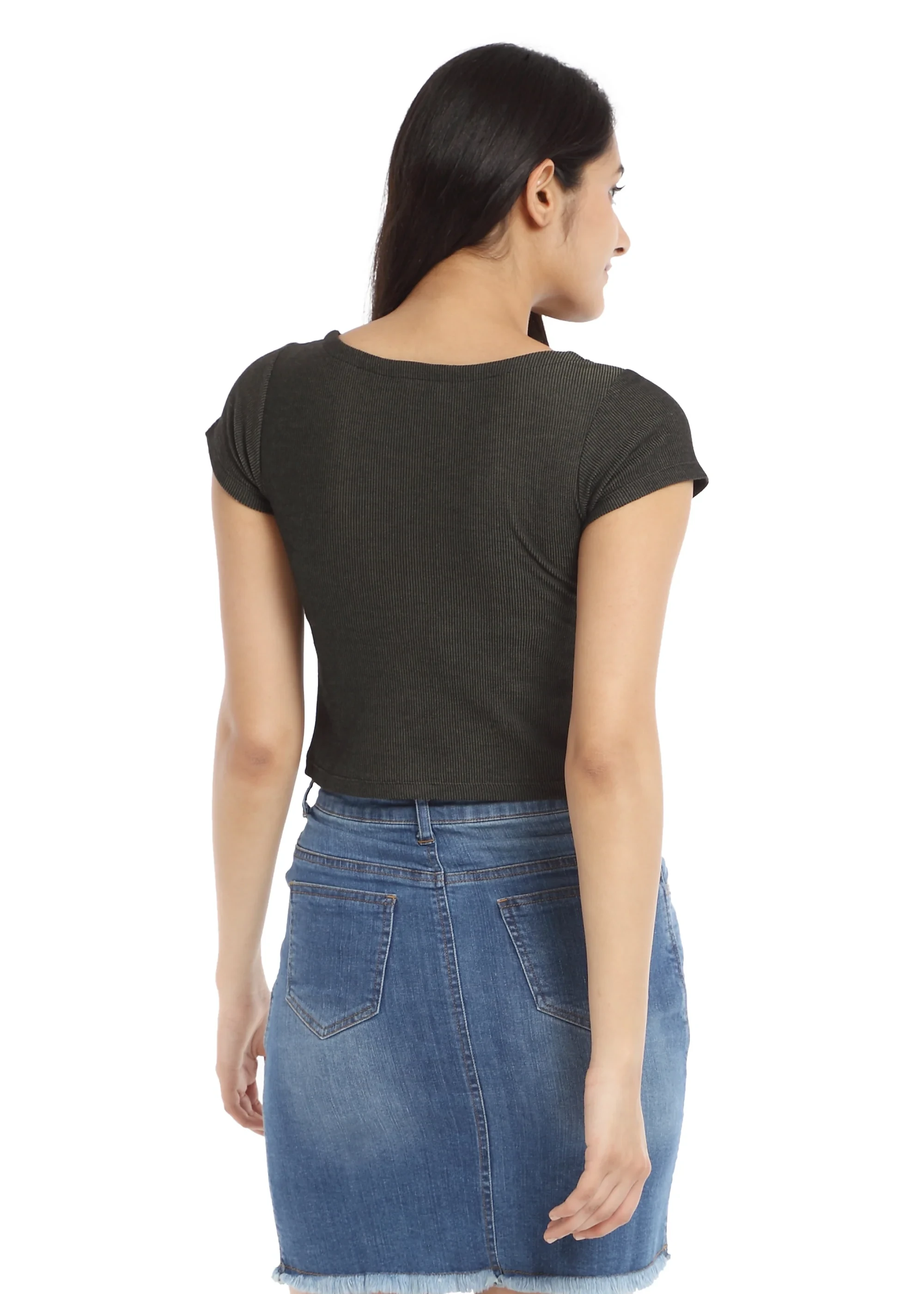 Green Ribbed knit crop top with buttons