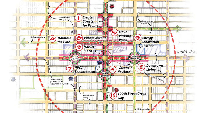 Energizing the Heart of Northern BC’s Fastest-Growing City. THE CHALLENGE As Fort St. John continues to grow rapidly - fueled by expansion in the energy and resource sectors—the City faced a critical opportunity to redefine and revitalize its downtown as a vibrant, compact, and complete urban centre.  Despite its history as the heart of the City, downtown had seen signs of decline: vacant lots and storefronts, underused public spaces, and streets that prioritized vehicles over people. Recognizing the need for bold action, the City launched a comprehensive downtown planning process to transform the area into a livable, mixed-use hub that supports housing, culture, economic development, and year-round activity - anchored by a safe, comfortable, and engaging public realm. THE RESPONSE MODUS worked closely with the City, community members, and stakeholders to create the Downtown Action Plan - a visionary yet practical blueprint to guide growth, investment, and revitalization. The plan is built around Five Fundamentals for downtown success, including a strong pedestrian realm, multimodal transportation, downtown living, culture and arts, and a development-ready framework. At the core of the plan are 10 Big Moves - a coordinated set of catalyst projects and policy directions that include reconfiguring 100th Street and 100th Avenue into people-first corridors, establishing a new Market Plaza, developing the 100th Street Greenway, and supporting infill housing and redevelopment on vacant and underutilized sites. The plan integrates land use policy, infrastructure planning, and design guidelines to support implementation through both public and private investment. It positions downtown Fort St. John to evolve into a dynamic, inclusive, and resilient city centre - reflecting the community’s ambition to turn growth into lasting value and identity. Client City of Fort St. John