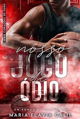 Capa do livro Nosso Jogo de Ódio, de tons vermelhos, com a metade superior do corpo de um jogador negro de basquete com a bola na mão