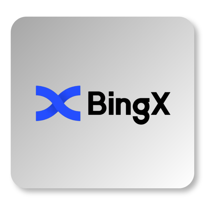 BingX logo with a blue abstract X icon and black text on a light gray rounded-square background