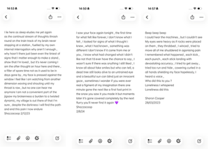 Image shows poems written in the notes section on a phone. 