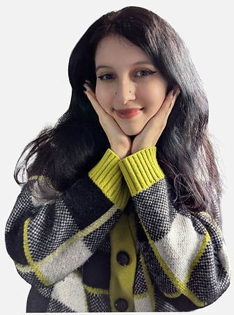 Young woman smiling with hands on cheeks