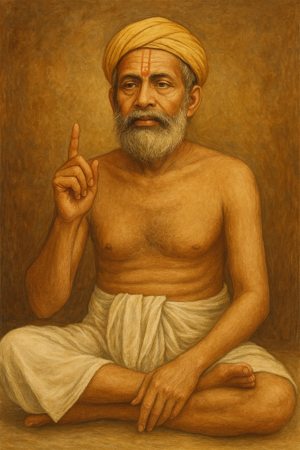 Takhur Ramakrishna Paramhansa Ar চিত্র, যিনি ধরে রেখেছেন ধ্যান ও দীক্ষার ভাবমূর্তি, তার ভাষণের সময় আধ্যাত্মিক শিক্ষার প্রতি ইঙ্গিত করছেন।
