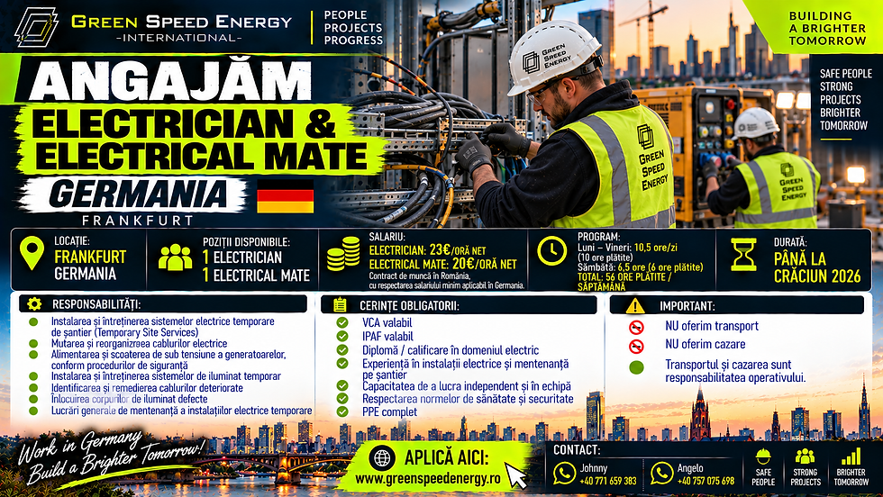 ⚡ ANGAJĂM ELECTRICIAN & ELECTRICAL MATE – GERMANIA 🇩🇪