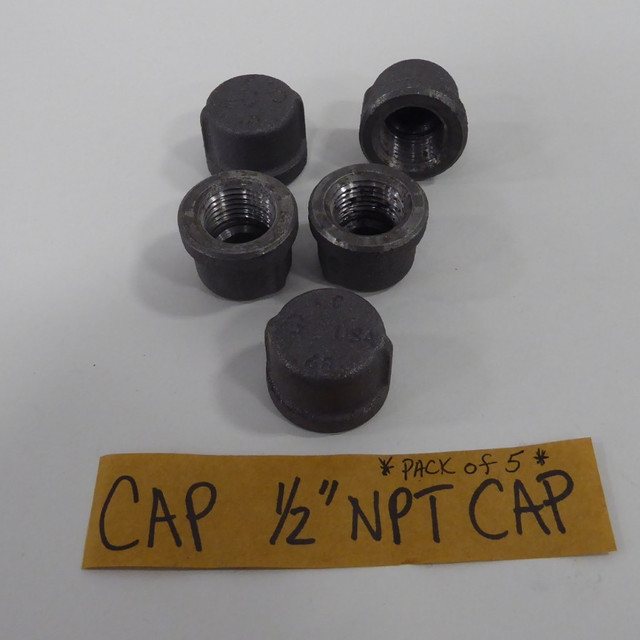 CAP 1/2" Black Malleable Iron Cap Fitting Pipe NPT (Pack of 5)