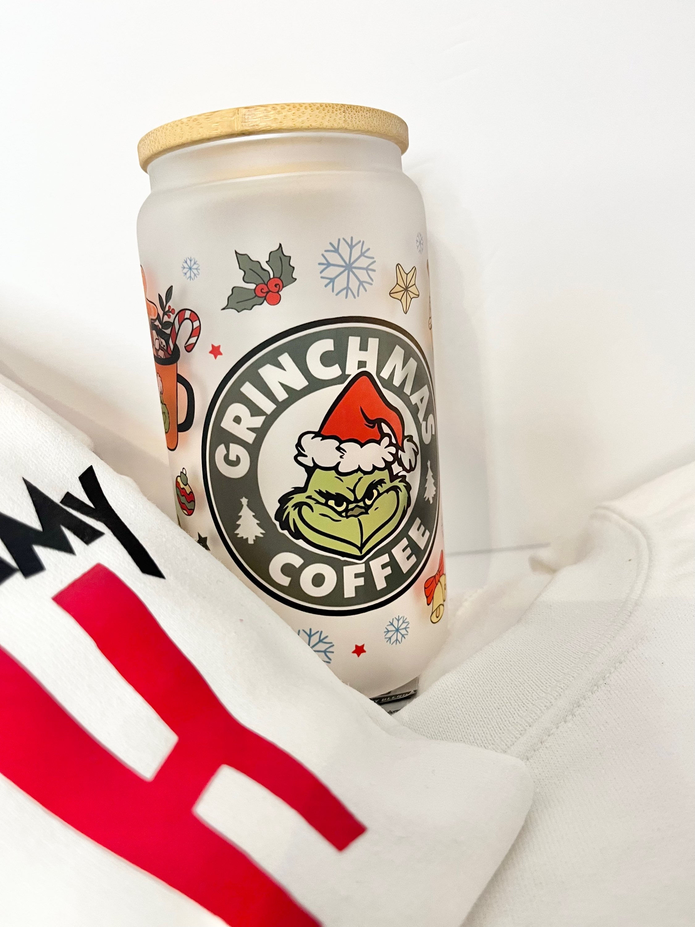 Grinch Tumbler Bamboo Lid Glass
