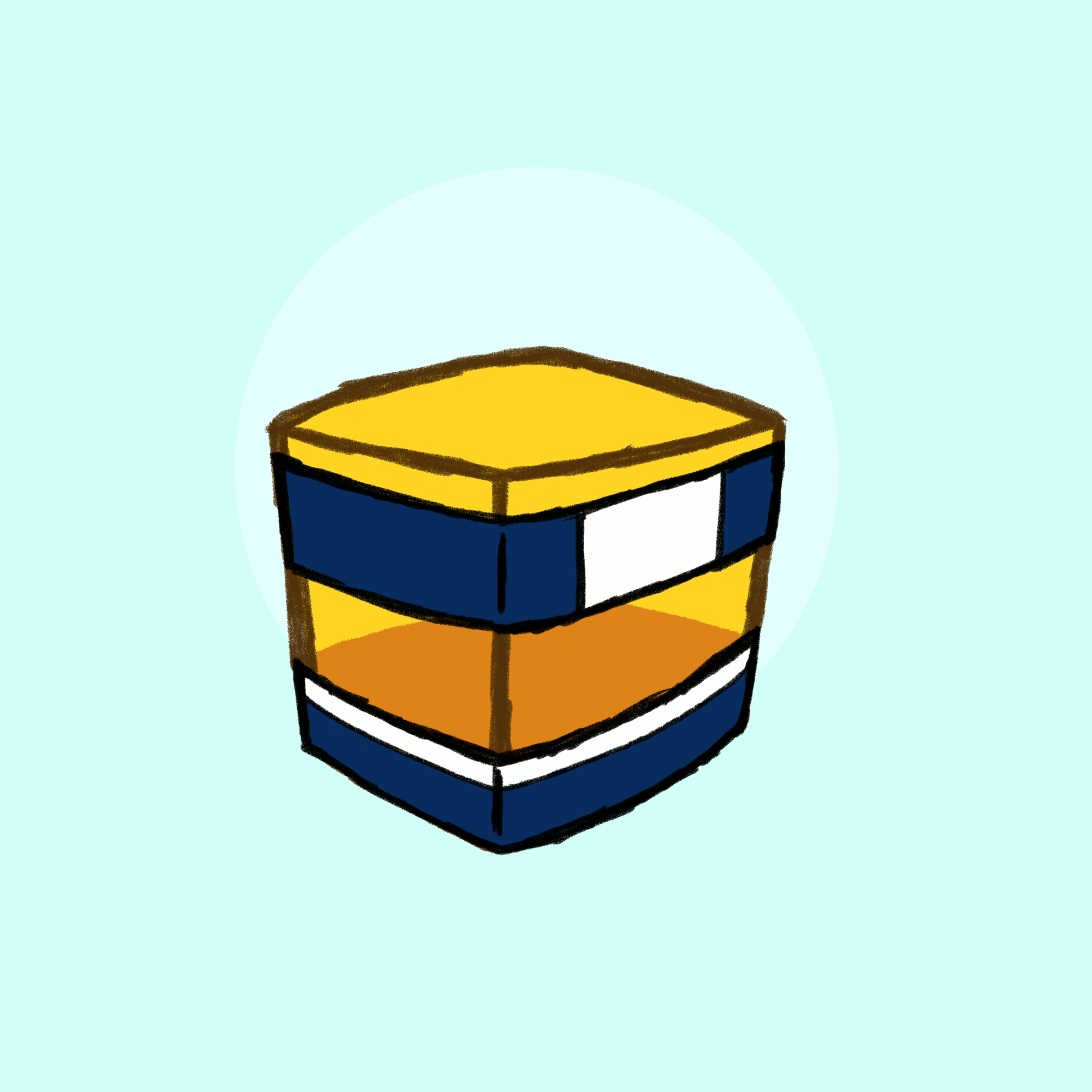 A yellow cube of gelatin dressed like G-Lo from Villainous