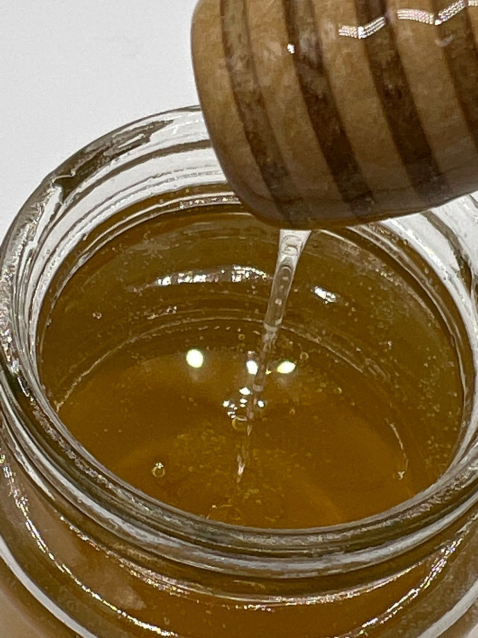Thumbnail: Honey drizzled from a wooden honey dipper.