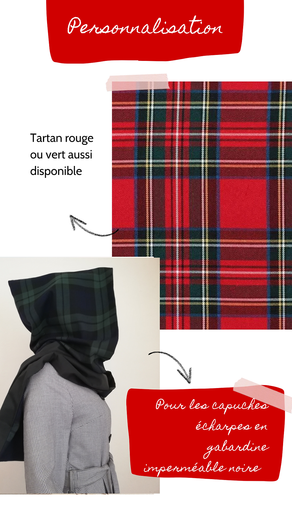 Accessoire de mode, capuche écharpe imperméable, capuche écharpe en tartan de laine écossais, capuche pour femme, cadeau pour elle