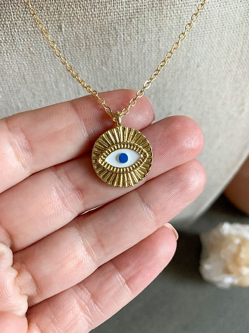 Gold Evil Eye Round Pendant Necklace