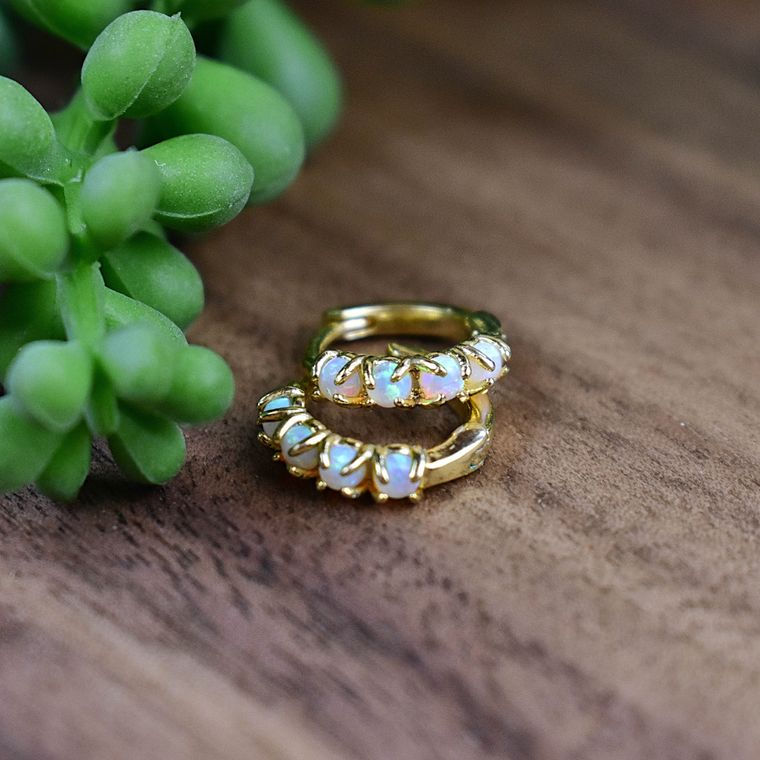 Gold Opal Hoop Earrings