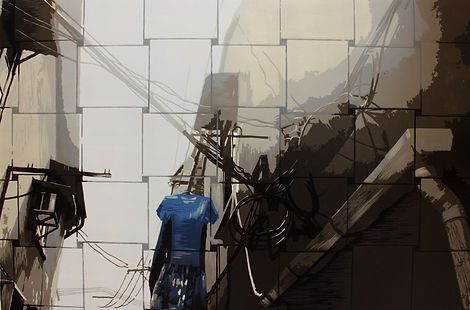 2,方小龙·版画·绝版套色木刻·《中国式晾晒·NO.1》·60cm×90cm.j
