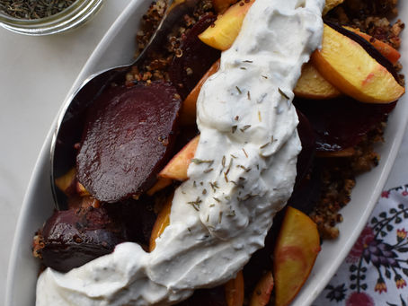 Roasted beet and crispy quinoa easy vegetarian side dish