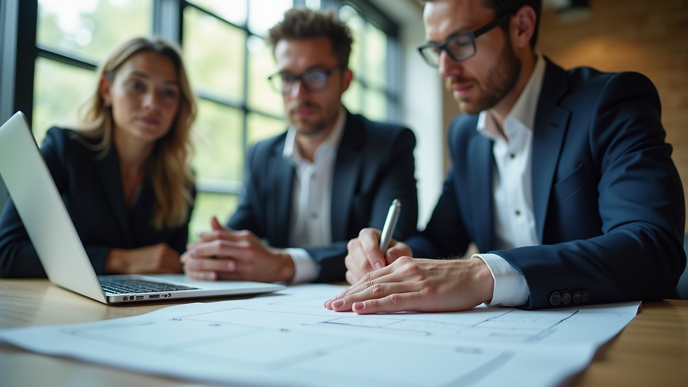 Eye-level view of a business team collaborating on a project
