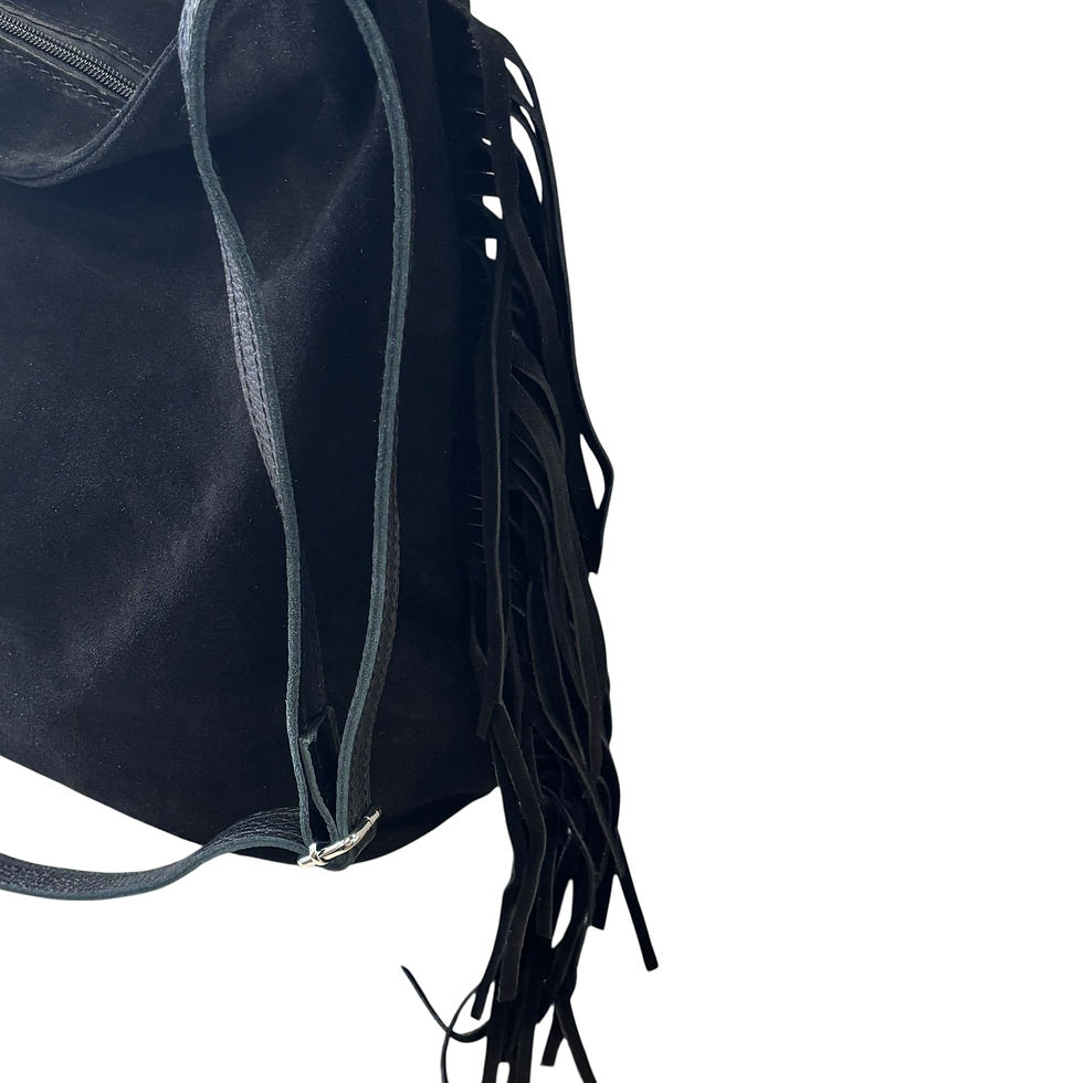 Miniatura: Borsa Hobo a secchiello in pelle scamosciata con frange laterali decorative