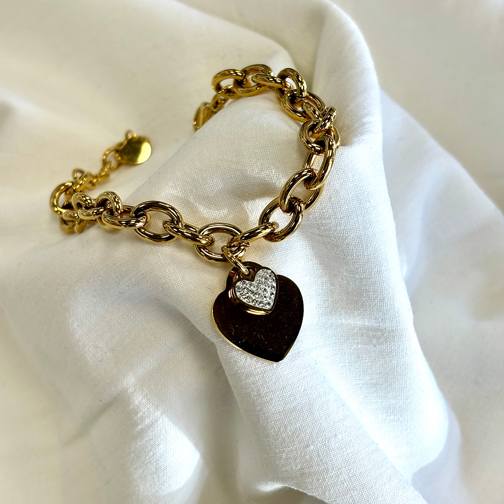 Bracciale a catena con doppio cuore liscio e con zirconi