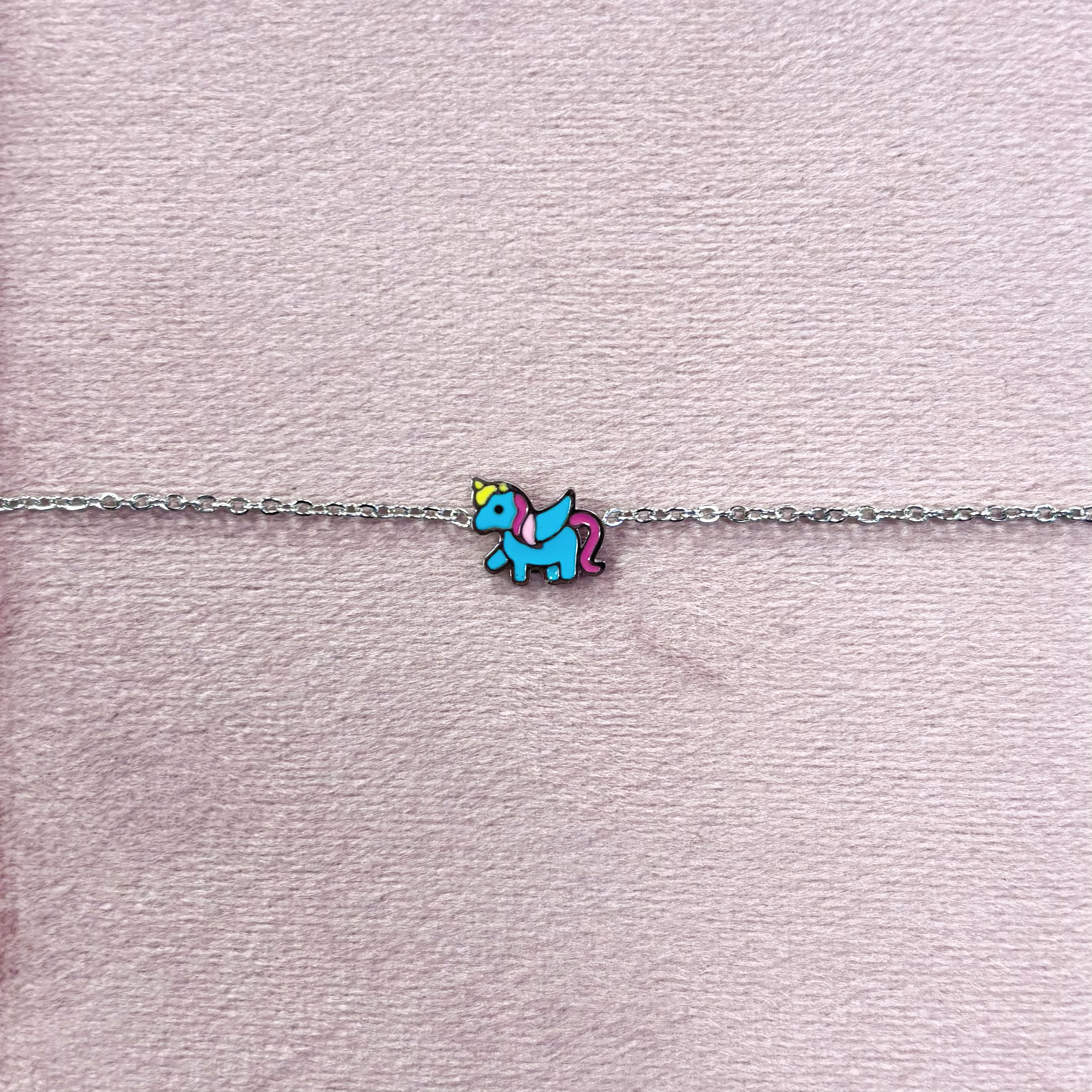 Braccialetto con Ciondolo Unicorno Azzurro