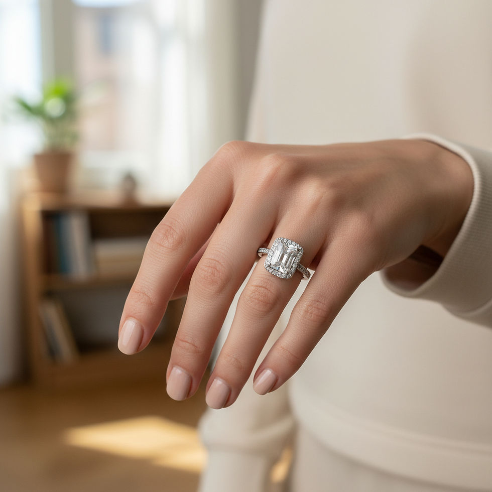 Miniatura: anello in acciao con alone a taglio smeraldo