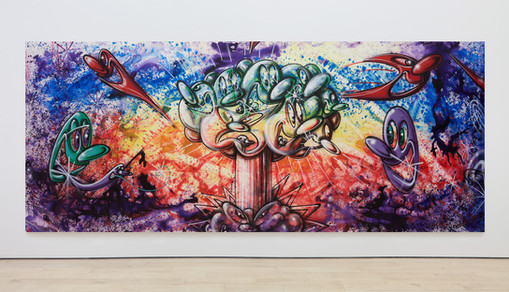 Kenny Scharf Evolution Revolution I, 2023 Acrylic and enamel on canvas 96 x 236 inches 244 x 599.4 centimeters