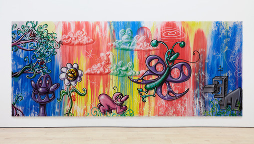 Kenny Scharf Evolution Revolution IV, 2023 Acrylic and enamel on canvas 96 x 236 inches 244 x 599.4 centimeters