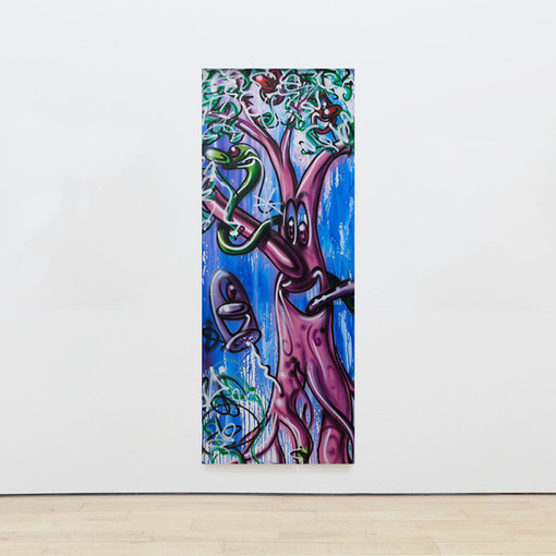 Kenny Scharf Evolution Revolution III, 2023 Acrylic and enamel on canvas 89 x 35 inches 226 x 89 centimeters