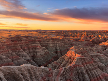 Amazing aerial view of badlands ridge formations