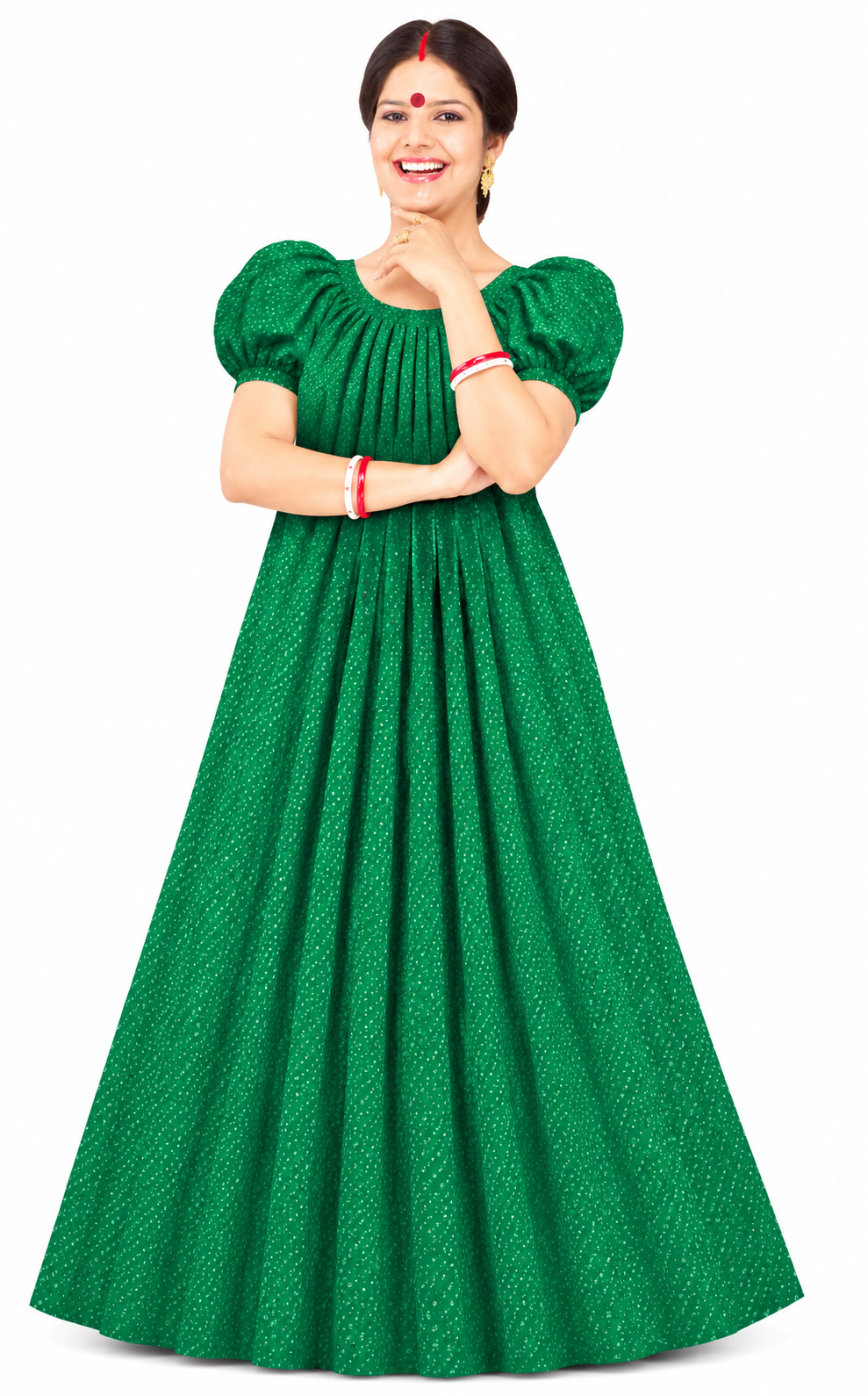 Women’s Green Printed Maxi Dress | Full-Length Flared Dress