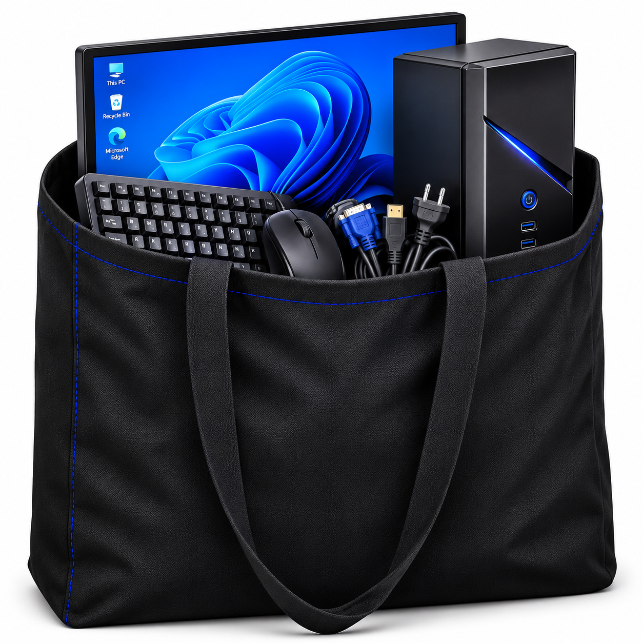 Black Desktop Computer Carry Bag with Shoulder Handles