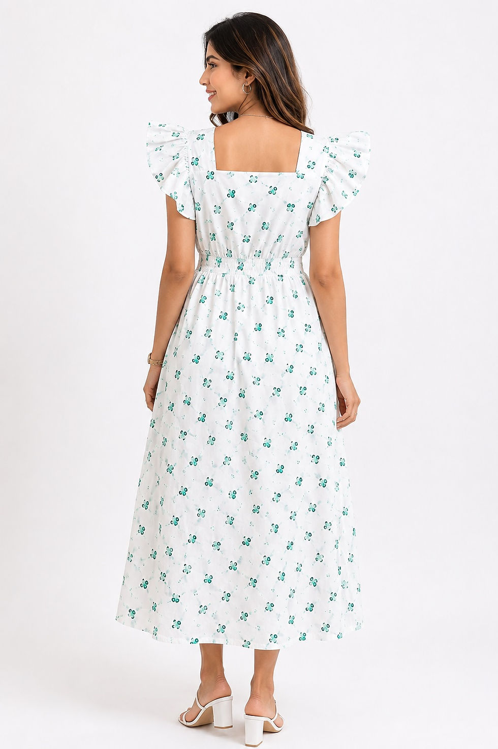 Thumbnail: Women’s Floral Printed Cotton Maxi Dress with Waist Tie Sleeves 