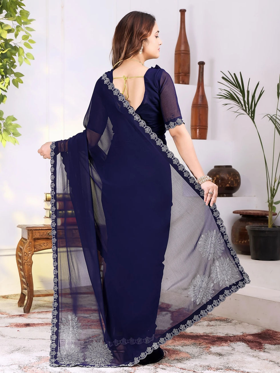 Thumbnail: ELLOVISHA Printed, Self Design, Solid/Plain, Striped, Woven Daily Wear Georgette